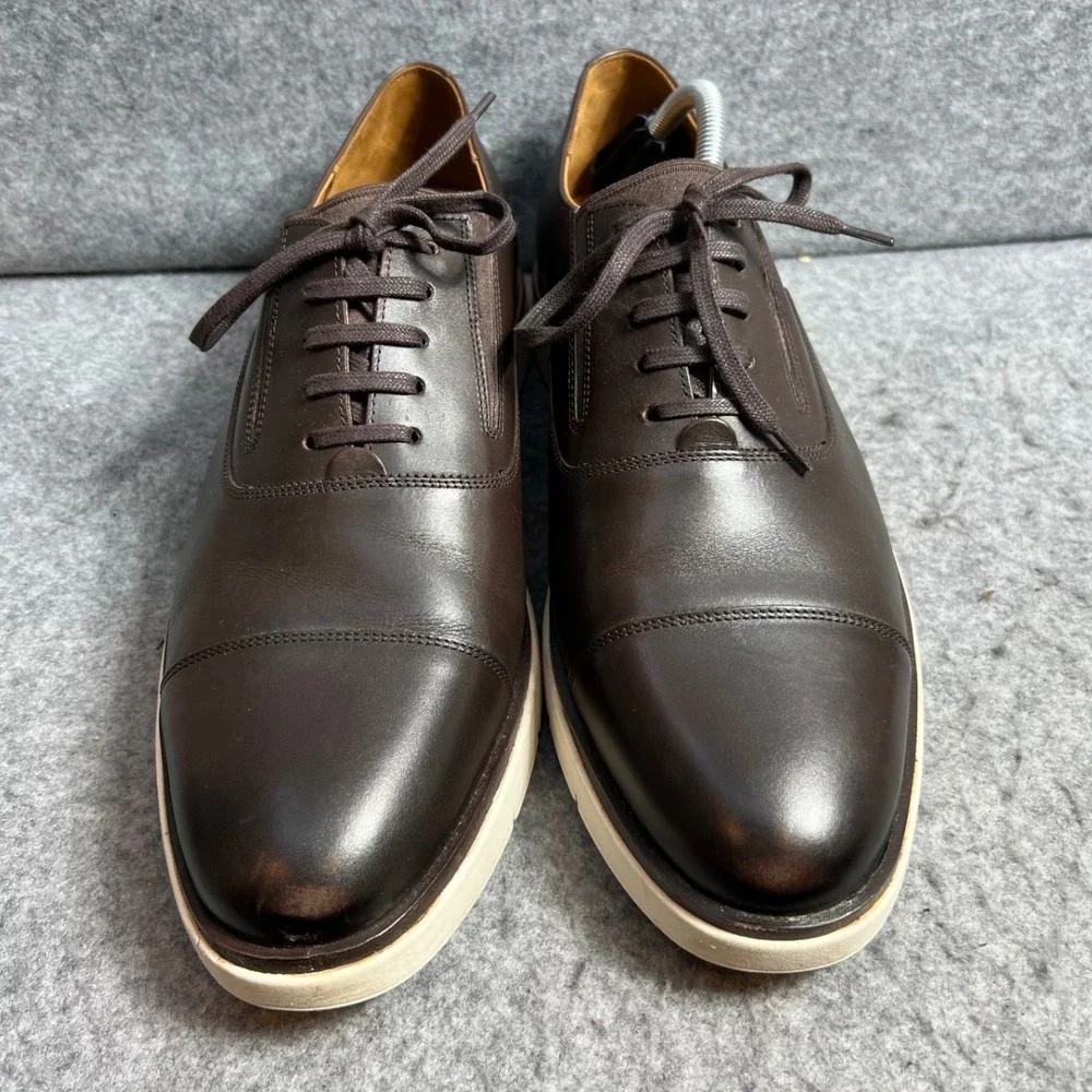Allen Edmond Carson Slip On Brown Leather Cap Toe Hybrid Oxford Shoes Mens 12